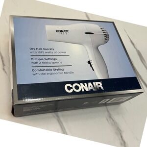 Conair 1875 Watt Hair Dryer White Ergonomic Handle 2 Heat Speed Model 247VHN NEW